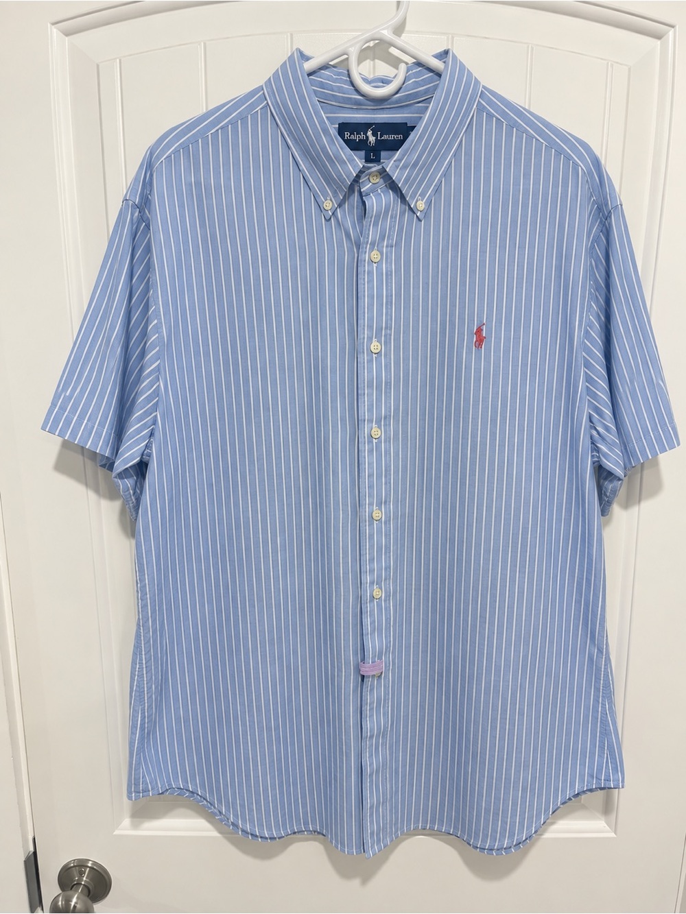 Polo Ralph Lauren Mens XXL Blue White Striped Pink Pony Classic Fit Shirt